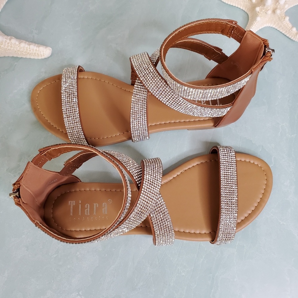 NEW Joni Cognac Gladiator Rhinestone Sandal - Picture 4 of 8